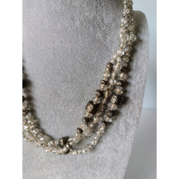 Carol Graham Glass Metal Beaded Necklace Vintage Triple Strand Clear NEW - Picture 2 of 5